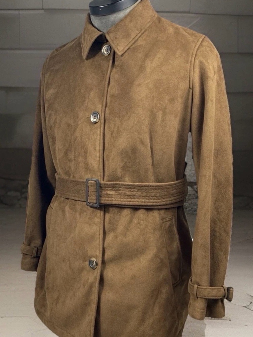 Jones NY Brown Trench Women XL Rich Earthy Brown Vegan Faux Suede Strong Femme